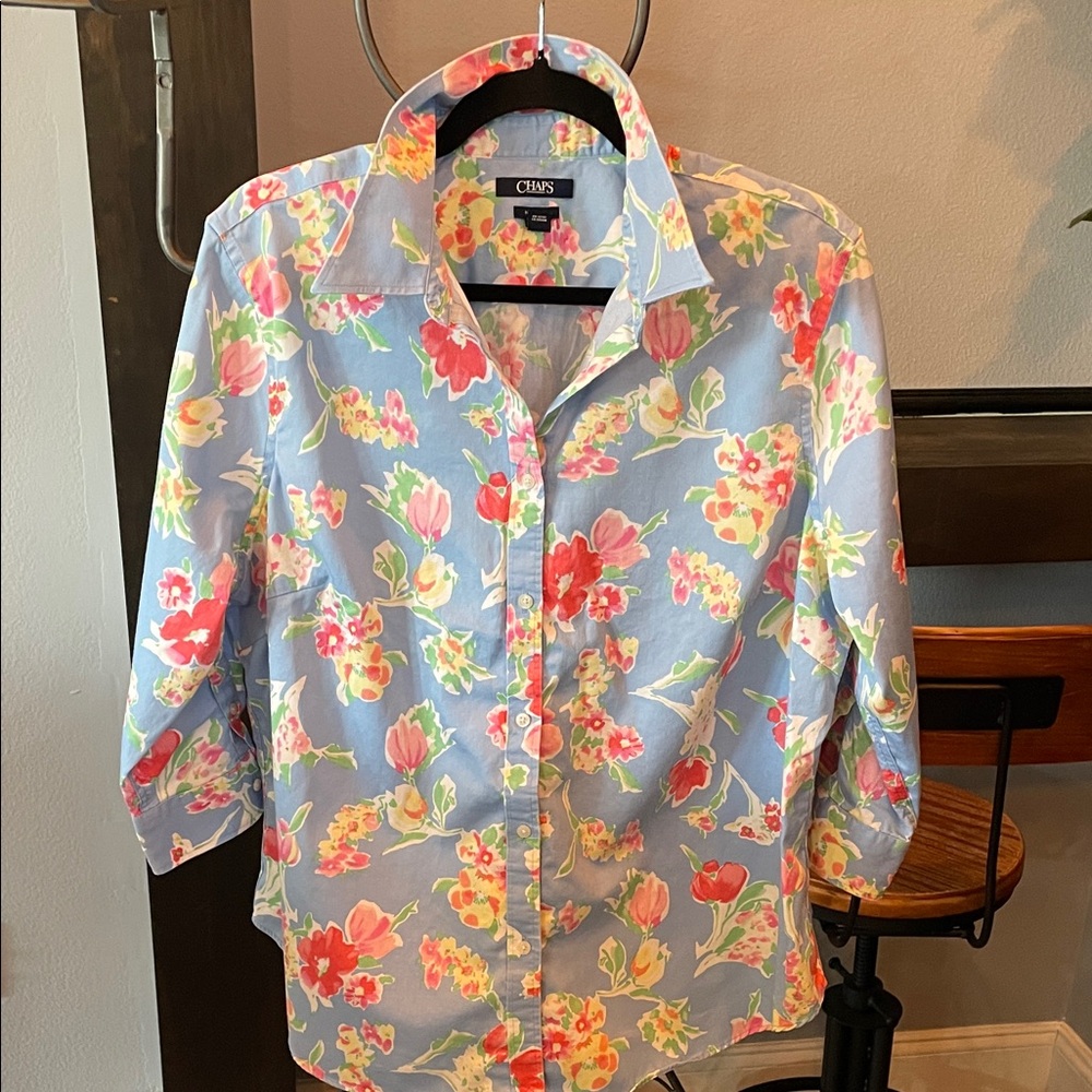 Chaps women’s multi colored blouse cotton top size 1X